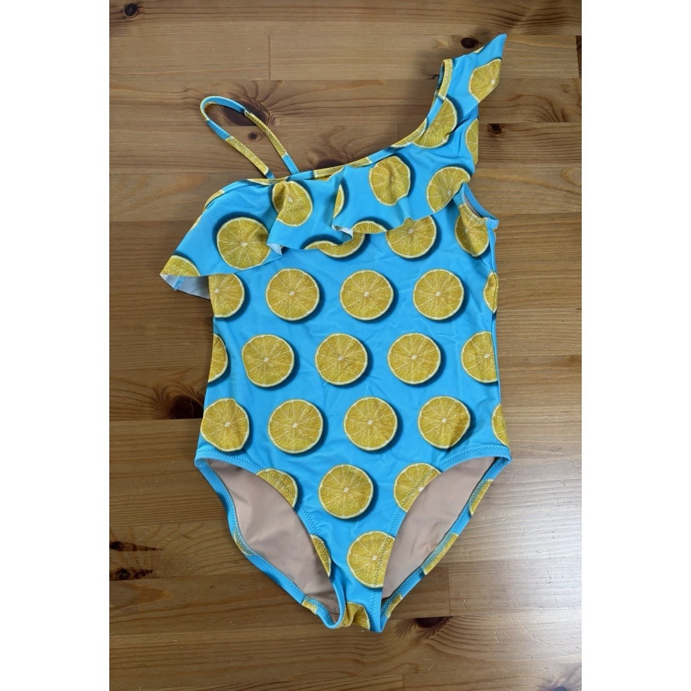 Crewcuts By J. Crew Girls One Piece Ruffle Shoulder Lemon Swimsuit Size 8